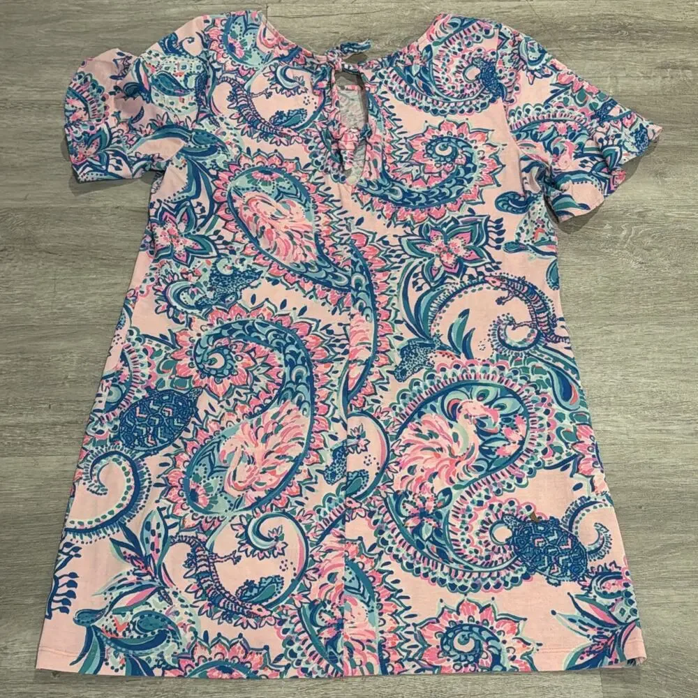 Lilly Pulitzer Mellorie Dress Cotton Pink Tropics Tint Tangerine Dream Sz Large - Picture 5 of 6